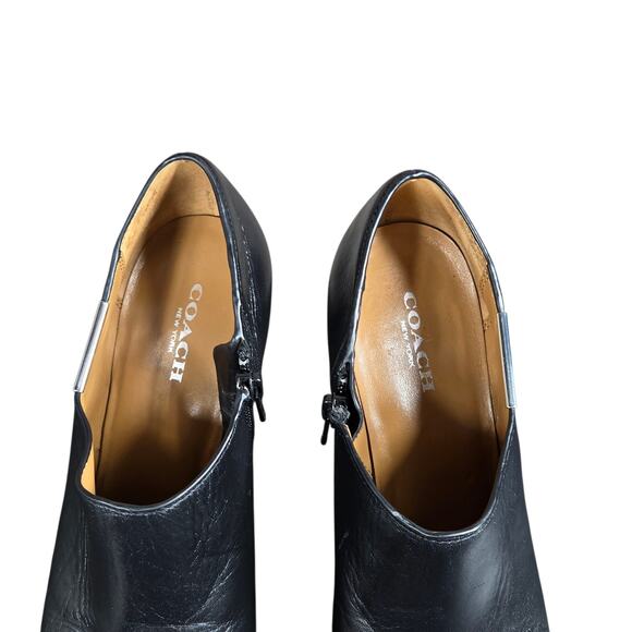 Coach Seneca Shoes Womens Size 6.5 Black Leather Booties Heels Zip Dressy - Picture 7 of 14